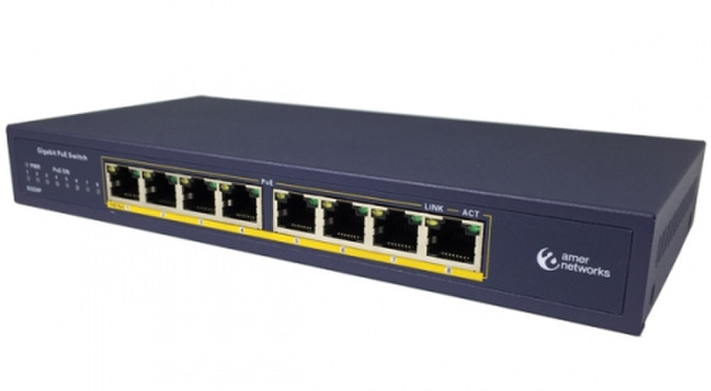 Amer Networks SGD8P Unmanaged Gigabit Ethernet (10/100/1000) Power over Ethernet (PoE) Blue network switch