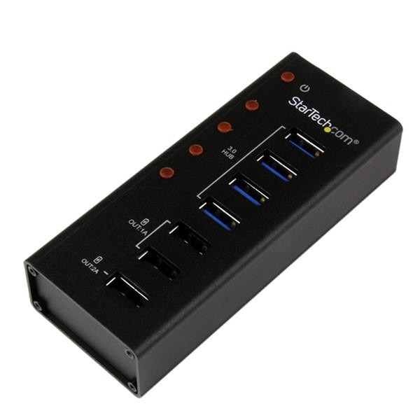 StarTech.com 4 Port USB 3.0 Hub plus 3 Ladeanschlüsse (2x 1A & 1x 2A) - Metallgehäuse zur Wandmontage