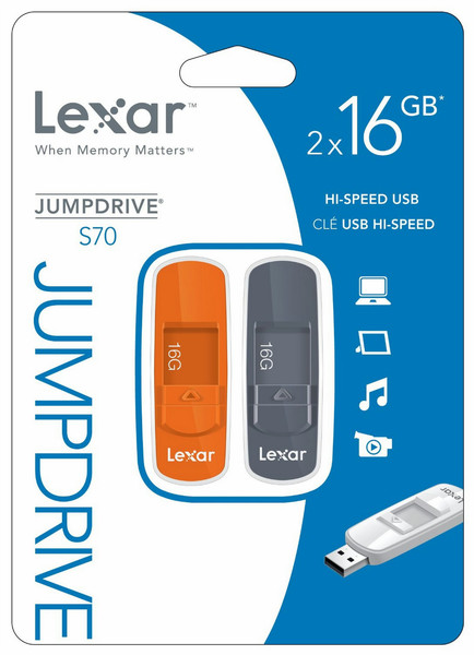 Lexar JumpDrive S70 16ГБ Серый, Оранжевый USB флеш накопитель