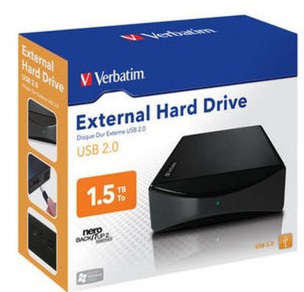 Verbatim External Hard Drive USB 2.0 1.5TB 2.0 1500GB Black external hard drive