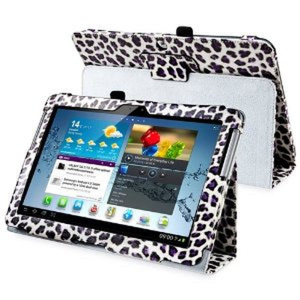 eForCity Leather Case with Stand for 10.1-Inch Samsung Galaxy Tab 2, White/Purple Leopard (PSAMGLXTLC38)