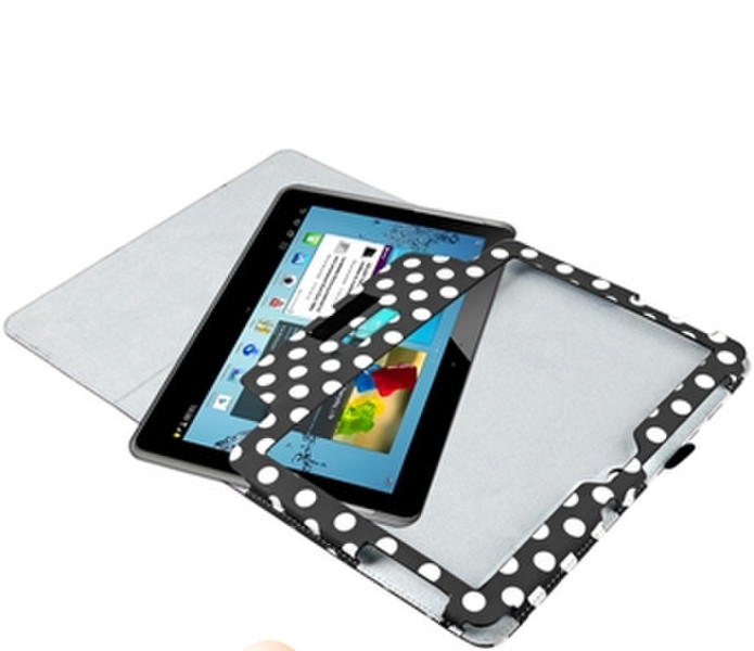 eForCity Leather Case with Stand for 10.1-Inch Samsung Galaxy Tab 2, Black/White Polka Dot (PSAMGLXTLC40)
