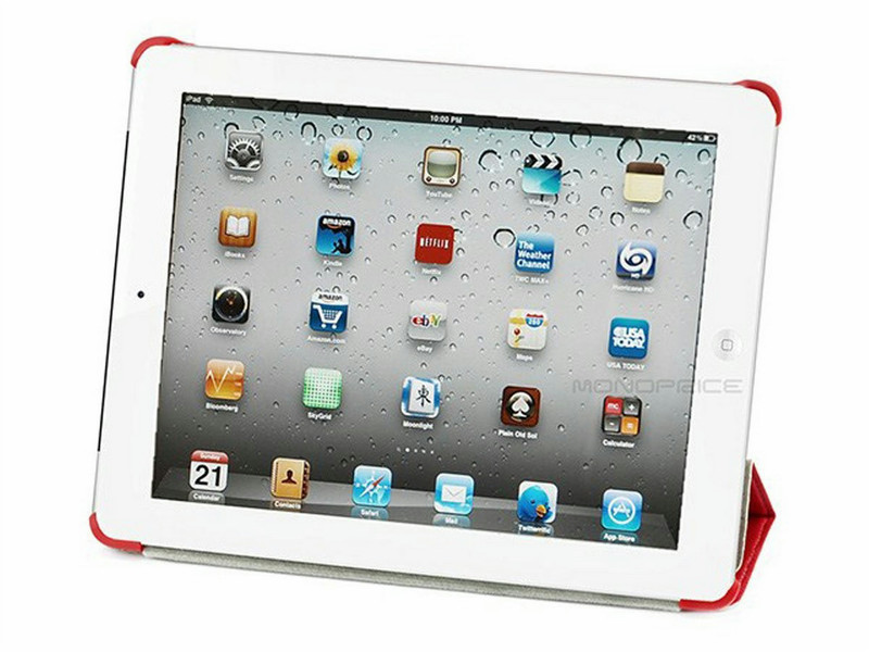 Monoprice Synthetic Leather Stand/Cover with Magnetic Latch for iPad-2/3/4, Red (109760) 9.7