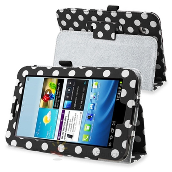 eForCity Leather Case with Stand for 7-Inch Samsung Galaxy Tab 2, Black/White Polka Dot (PSAMGLXTLC29)