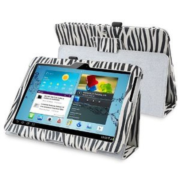 eForCity Leather Case with Stand for 10.1-Inch Samsung Galaxy Tab 2, White/Black Zebra (PSAMGLXTLC37)