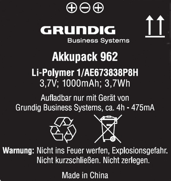 Grundig Li-Ion 1000 mAh Lithium-Ion 1000mAh 3.7V rechargeable battery