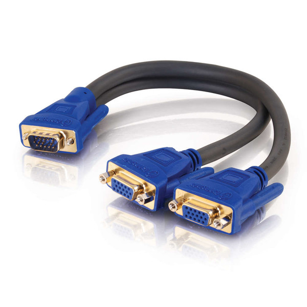 C2G Ultima HD15 Male to Dual HD15 Female SXGA Monitor Y-Cable 0.3m 2 x DVI-I DVI-I Schwarz, Blau DVI-Kabel