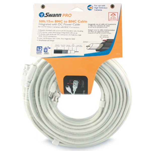 Swann 50ft (15m) BNC - BNC Cable (Siamese) 15m Grey power cable