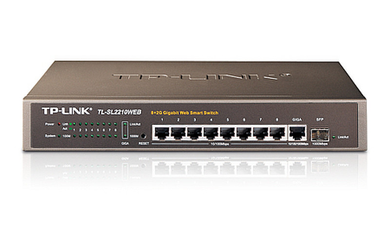 TP-LINK 8-Port 10/100Mbps + 2-Port Gigabit Web Smart Switch Управляемый