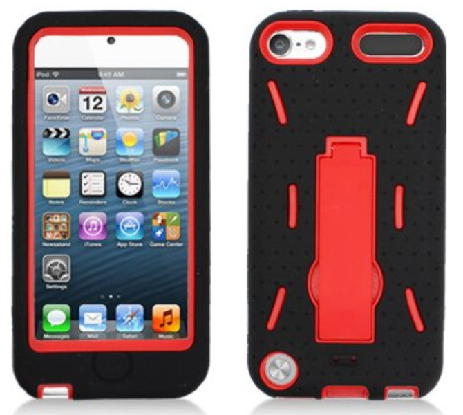Aimo Heavy Duty Hybrid Hard Soft Cover Case, Apple iPod Touch 5th Gen Cover Black,Red