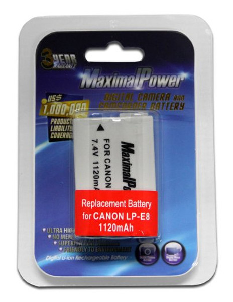 MaximalPower LP-E8 Lithium-Ion 1120mAh 7.4V Wiederaufladbare Batterie