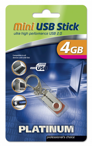 Platinum HighSpeed Mini USB Stick 4 GB 4GB USB 2.0 Type-A Silver USB flash drive