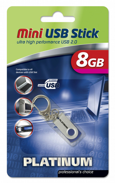 Platinum HighSpeed Mini USB Stick 8 GB 8ГБ USB 2.0 Cеребряный USB флеш накопитель