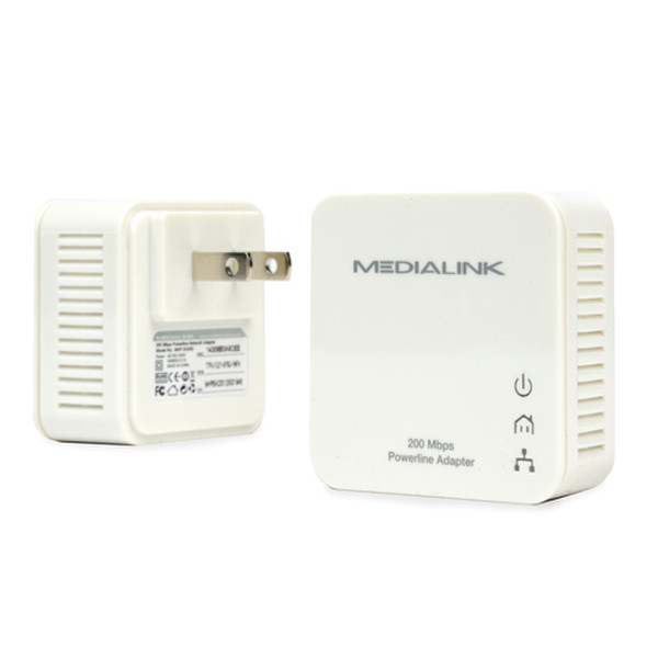 Mediabridge MHP-EA200X2 200Mbit/s Eingebauter Ethernet-Anschluss Weiß 2Stück(e) PowerLine Netzwerkadapter