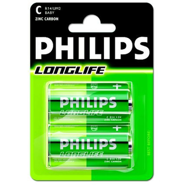 Philips LongLife C Угольно-цинковой 1.5В батарейки