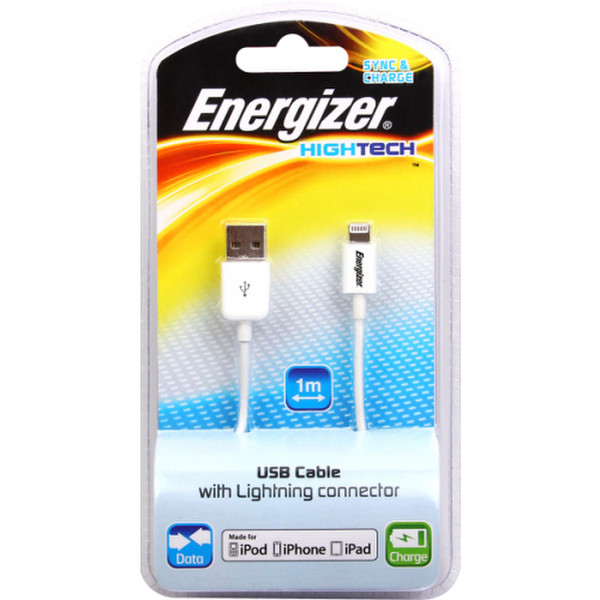 Energizer LCAEHUSYIPWH 1м USB A Lightning Белый кабель USB