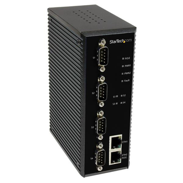 StarTech.com 4 Port Industrial RS-232 / 422 / 485 Serial to IP Ethernet Device Server - PoE-Powered - 2x 10/100Mbps Ports serial server