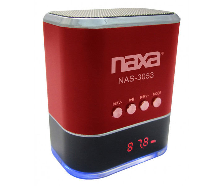 Naxa NAS3053RD Stereo 1.3W Kubus Schwarz, Rot Tragbarer Lautsprecher