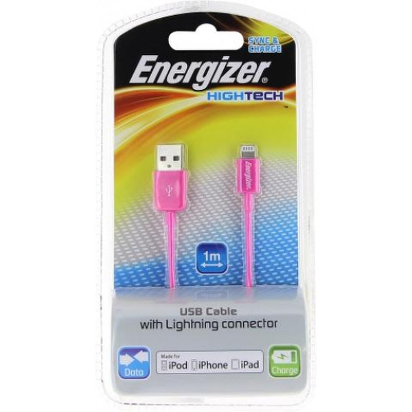 Energizer LCAEHUSYIPPK2 1м USB A Lightning Розовый кабель USB