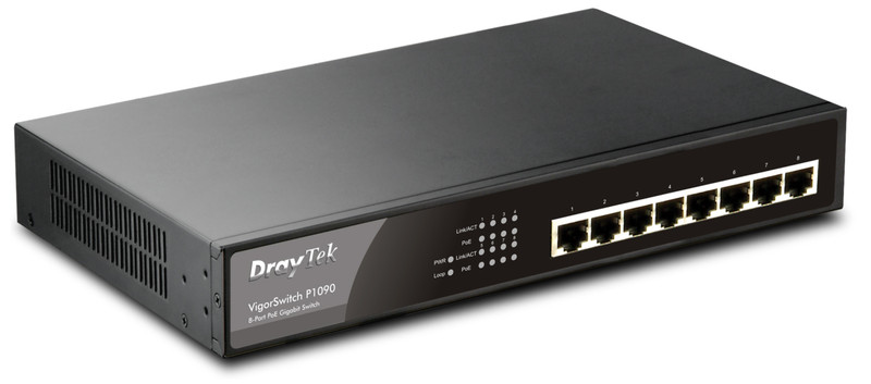 Draytek VigorSwitch P1090 Неуправляемый Gigabit Ethernet (10/100/1000) Power over Ethernet (PoE) Черный