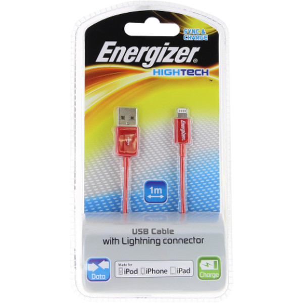 Energizer LCAEHUSYIPRD2 1м USB A Lightning Красный кабель USB