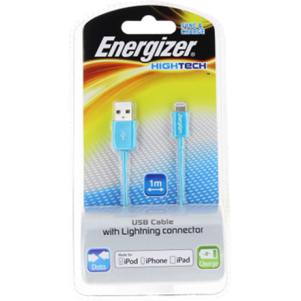 Energizer LCAEHUSYIPBL2 1м USB A Lightning Синий кабель USB
