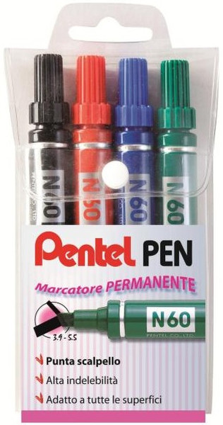 Pentel N60 Скошенный наконечник Черный, Синий, Зеленый, Красный 4шт маркер