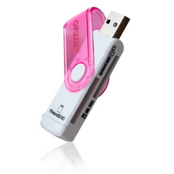 Ginzzu GR-412WP USB 2.0 Розовый, Белый устройство для чтения карт флэш-памяти