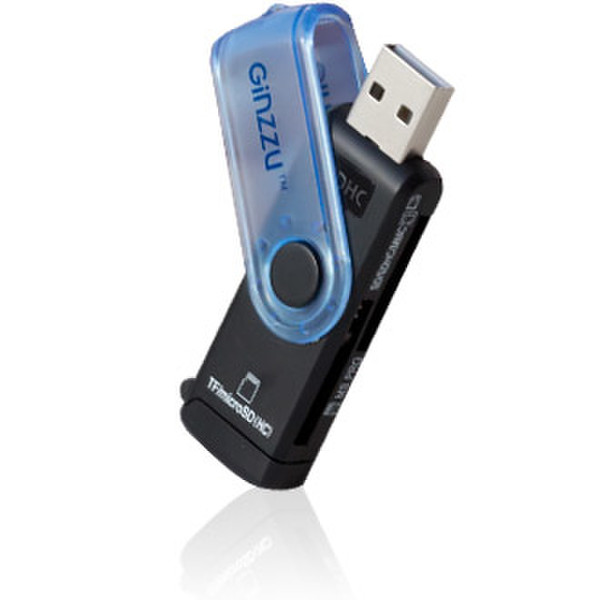 Ginzzu GR-412B USB 2.0 Черный, Синий устройство для чтения карт флэш-памяти