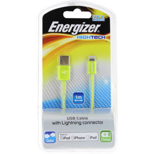 Energizer LCAEHUSYIPGR2 1м USB A Lightning Зеленый кабель USB