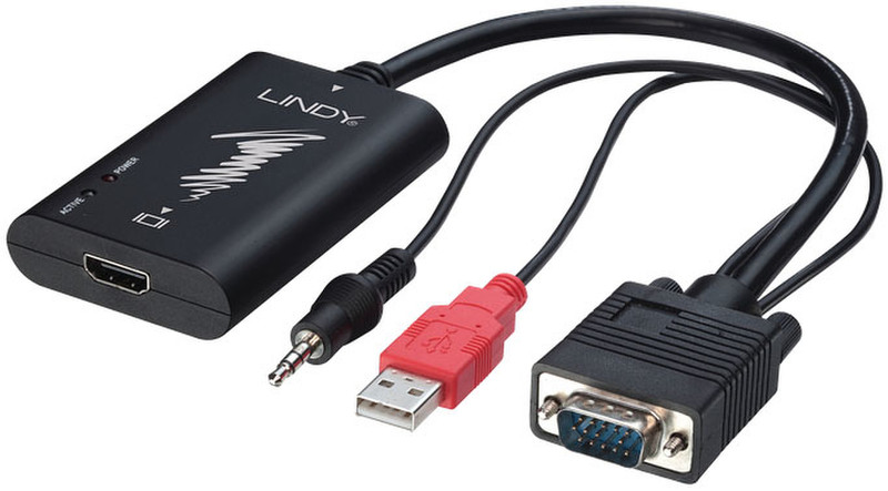 Lindy 38188 HDMI VGA (D-Sub) + USB Черный адаптер для видео кабеля