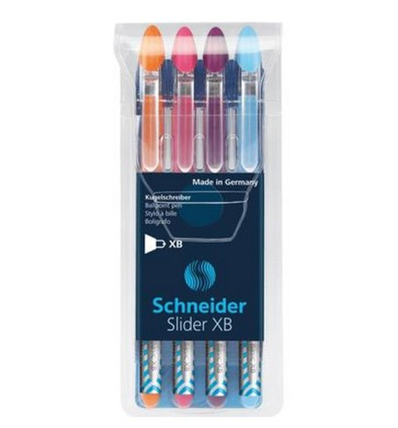 Schneider Slider Basic Stick ballpoint pen Extra Bold Светло-синий, Оранжевый, Розовый, Фиолетовый 4шт