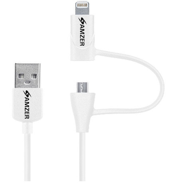 Amzer AMZ96814 1m Micro-USB A Lightning White USB cable