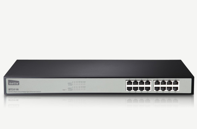 Netis System ST3116 Неуправляемый Fast Ethernet (10/100) Черный, Серый сетевой коммутатор