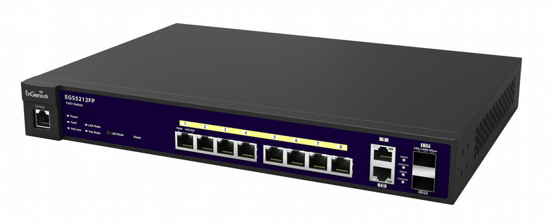 EnGenius EGS5212FP gemanaged L2 Gigabit Ethernet (10/100/1000) Energie Über Ethernet (PoE) Unterstützung Schwarz Netzwerk-Switch