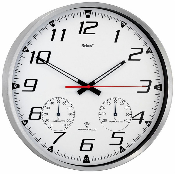 Mebus 52661 Quartz wall clock Circle Silver,White wall clock