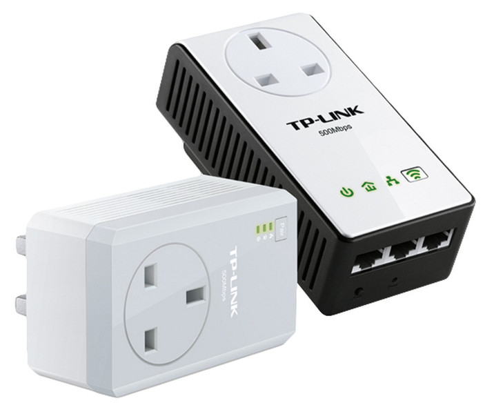 TP-LINK AV500 500Мбит/с Подключение Ethernet Wi-Fi Черный, Белый 2шт PowerLine network adapter