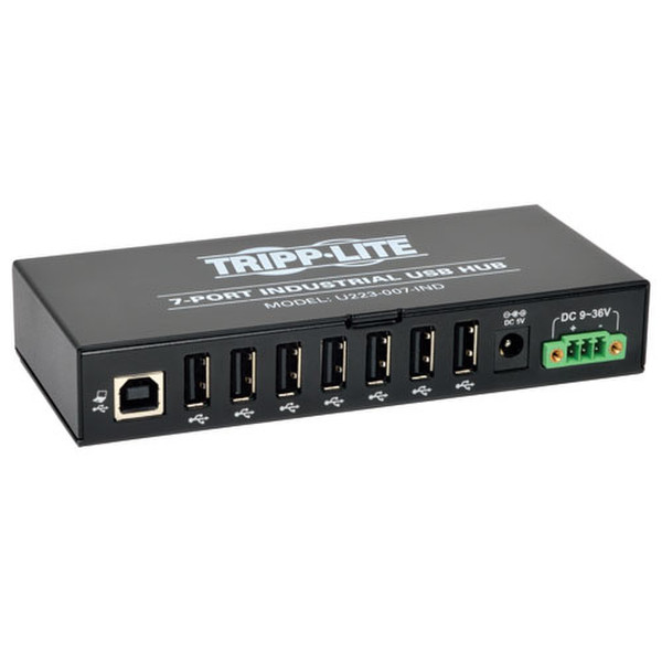 Tripp Lite 7-Port Rugged Industrial USB 2.0 Hi-Speed Hub w 15KV ESD Immunity and metal case, Mountable