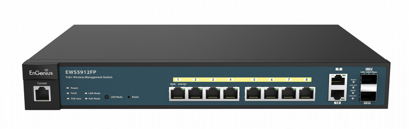 EnGenius EWS5912FP Managed network switch L2 Gigabit Ethernet (10/100/1000) Power over Ethernet (PoE) 1U Черный сетевой коммутатор