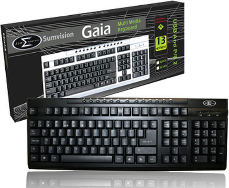 Sumvision PS2 Keyboard Gaia Black USB+PS/2 Black keyboard