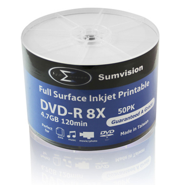 Sumvision Ritek Super A Grade DVD-R 8X FF Injet 50pcs Hub PTB 4.7GB DVD-R 50Stück(e)