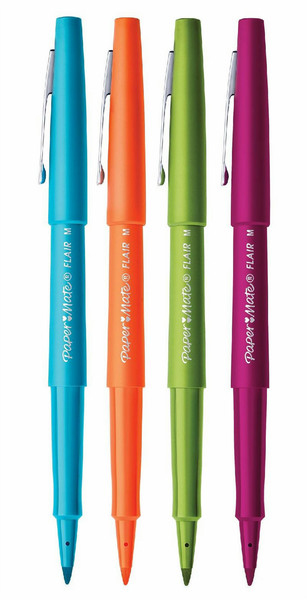 Papermate Flair Средний Синий, Зеленый, Оранжевый, Пурпурный 12шт капиллярная ручка