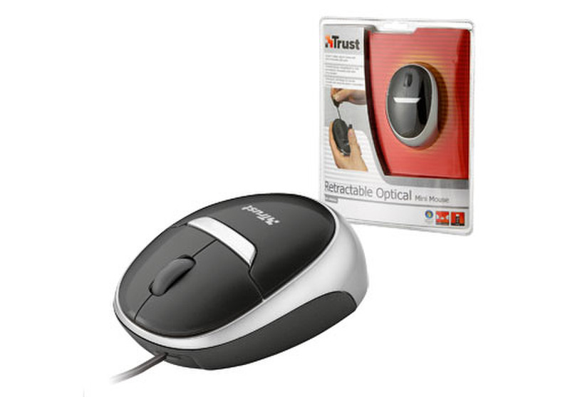 Trust Retractable Optical Mini Mouse USB Оптический Черный компьютерная мышь