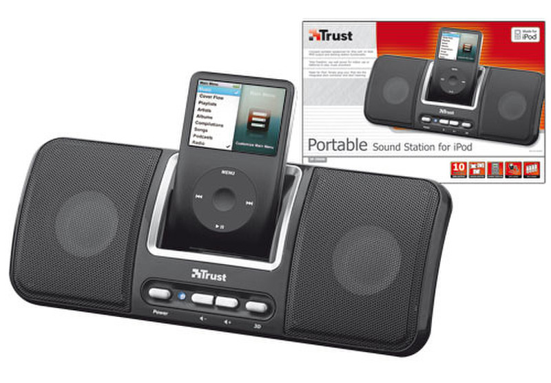 Trust Portable Sound Station for iPod SP-2986Bi 2.0канала 10Вт Черный мультимедийная акустика