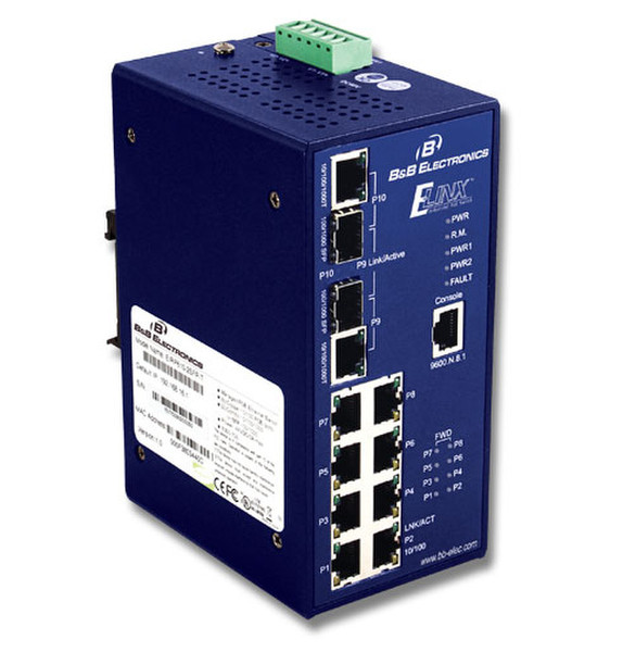 B&B Electronics EIRP610-2SFP-T Managed L2 Gigabit Ethernet (10/100/1000) Power over Ethernet (PoE) Blue network switch