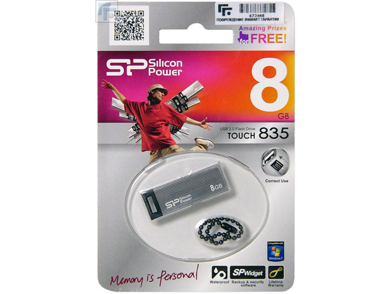 Silicon Power Touch 835 8GB 8ГБ USB 2.0 Серый USB флеш накопитель