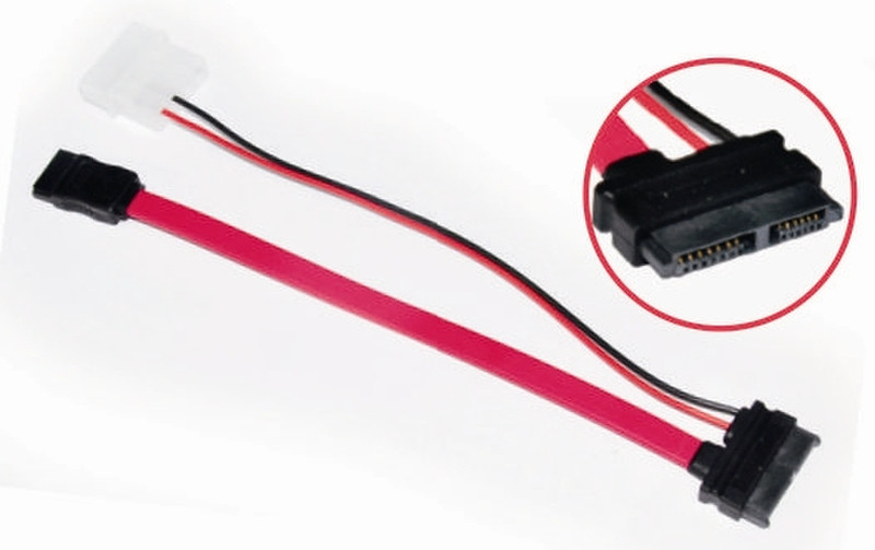Astrotek Slim SATA 6p+7p/4p+7p (0.5m + 0.1m) 0.5m Red SATA cable