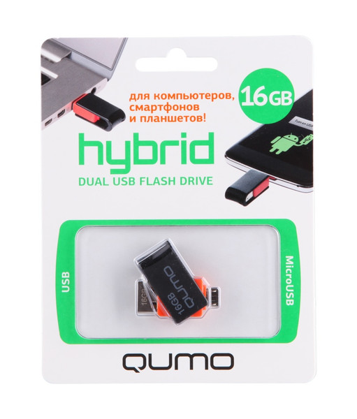 QUMO Hybrid 16GB 16ГБ USB 2.0/Micro-USB Черный USB флеш накопитель