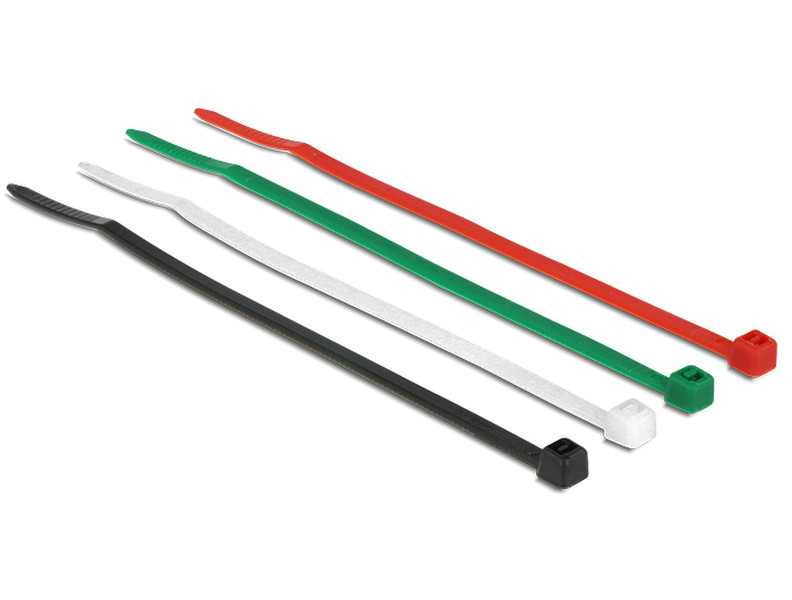 DeLOCK Kabelbinder 100 mm farbig, 200 Stk. [50x Weiß, 50x Schwarz, 50x Grün, 50x Rot] Kunststoff Schwarz, Grün, Rot, Weiß 200Stück(e) Kabelbinder