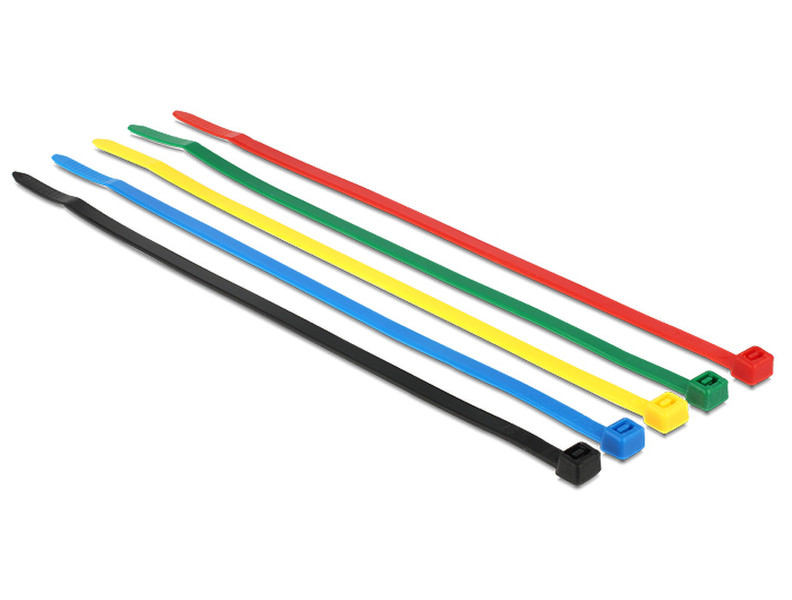 DeLOCK Kabelbinder 200 mm farbig, 50 Stk. [10x Gelb, 10x Schwarz, 10x Blau, 10x Grün, 10x Rot] Kunststoff Schwarz, Blau, Grün, Rot, Gelb 50Stück(e) Kabelbinder